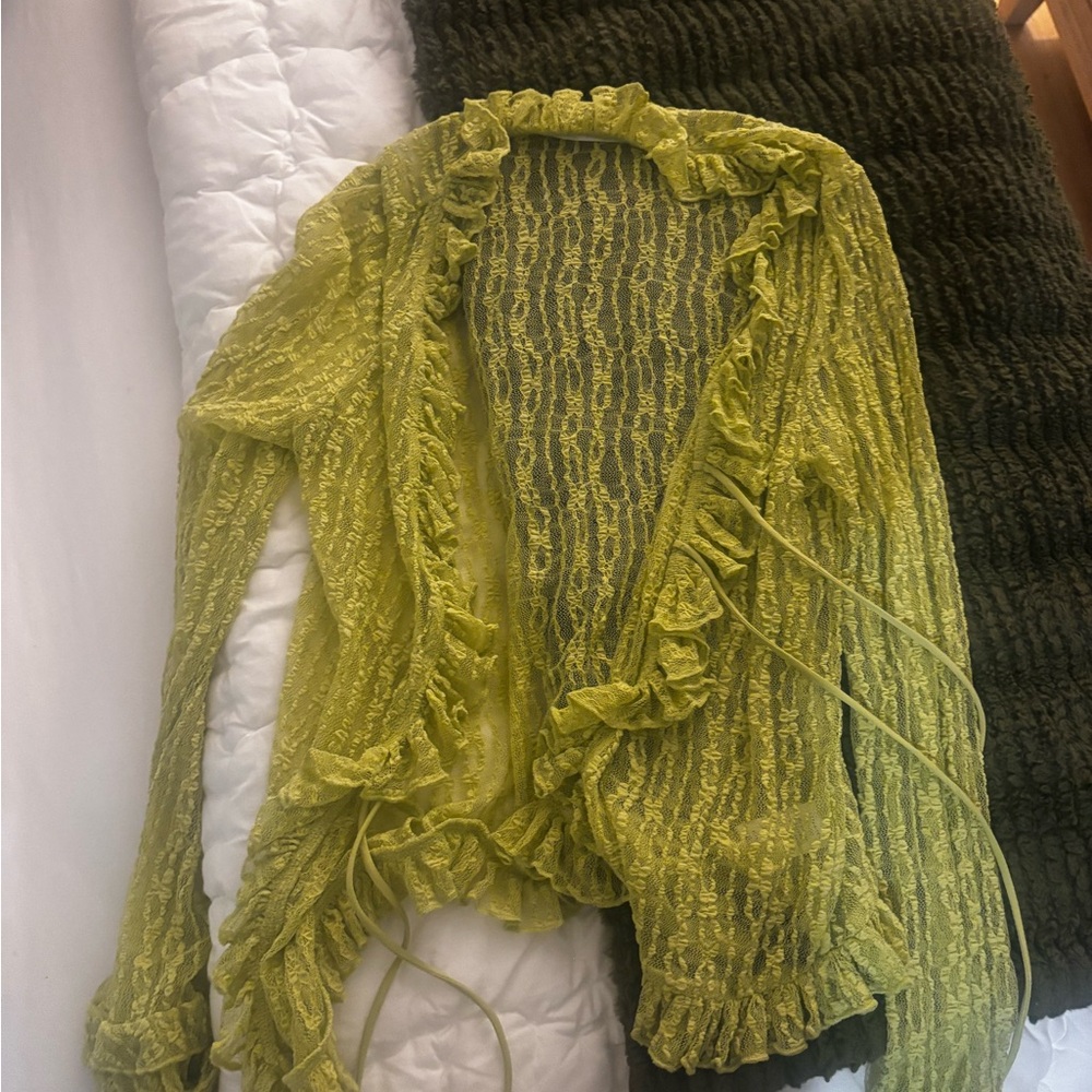 Astr Green Fringe Cardigan Sweater